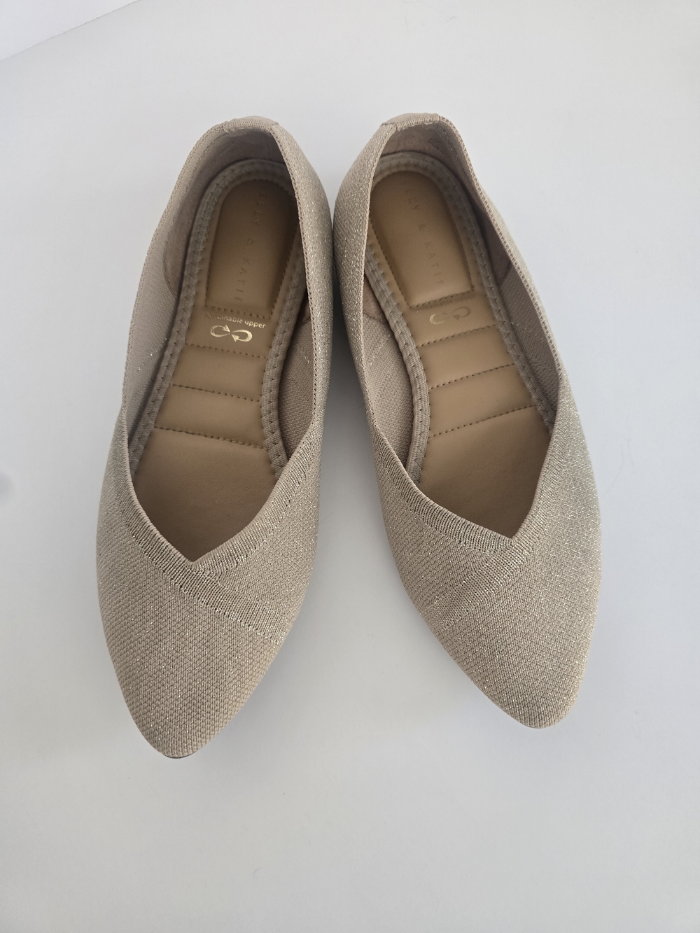 Kelly & Katie Pointed Toe Knit Flats in Golden Beige